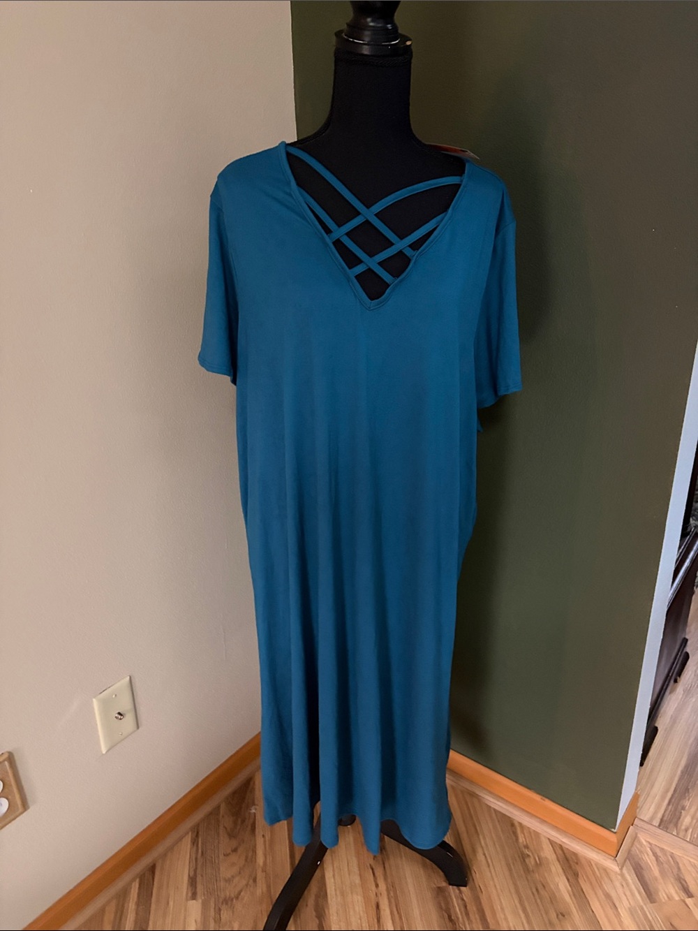 24Seven Women's Teal Crisscross V-Neck Tunic Top